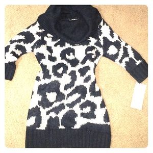Girls Cherokee Tan & Black Leopard Sweater Dress